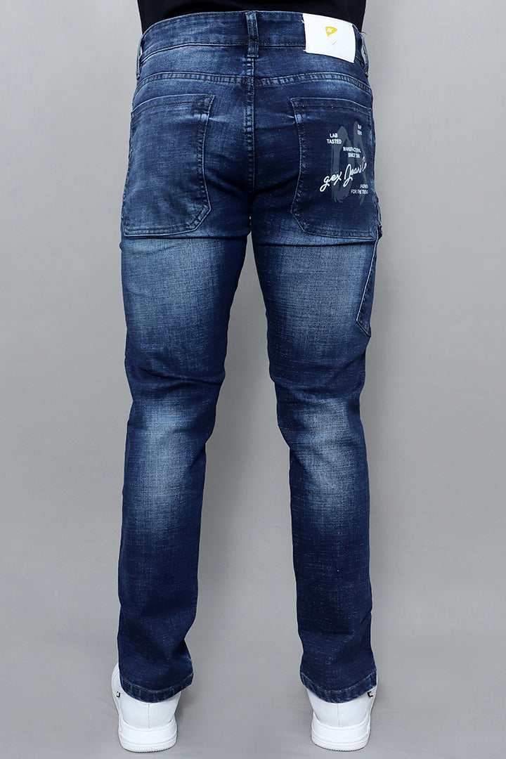 Men Regular Fit Mid Rise Dark Blue Cargo Jeans(G1008)