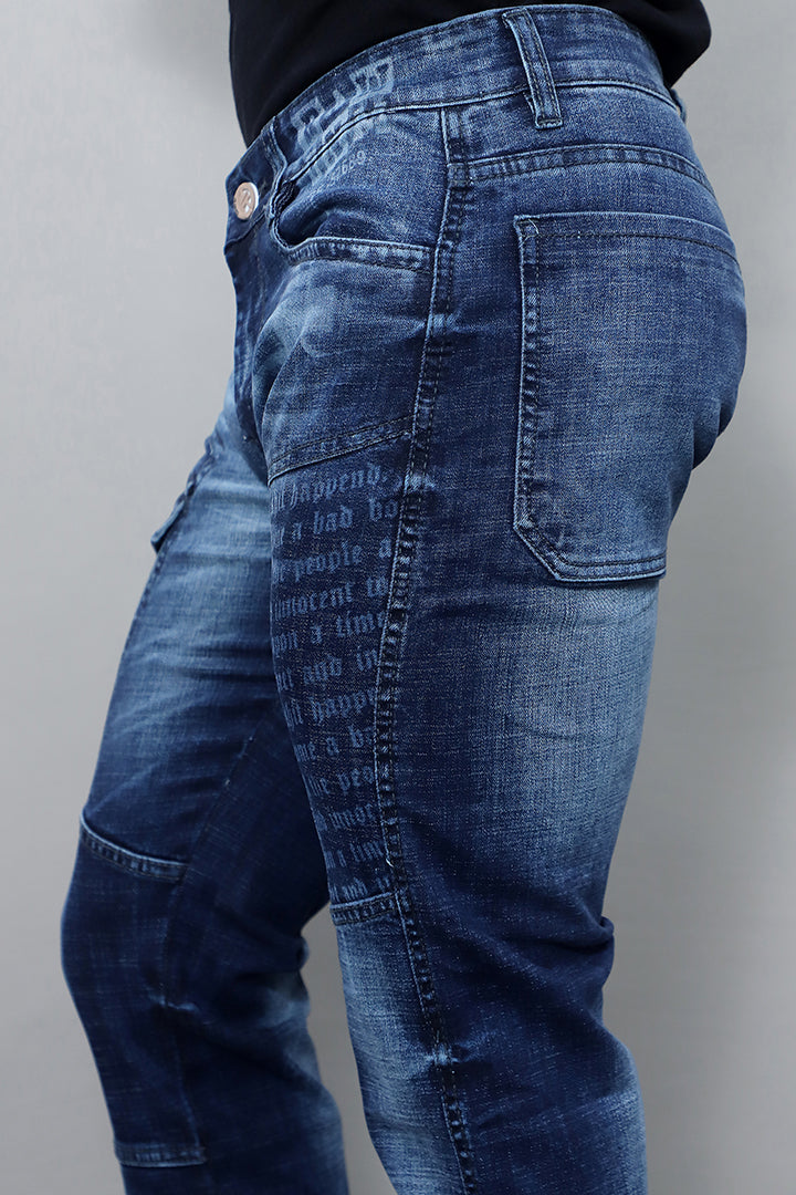 Men Regular Fit Mid Rise Dark Blue Cargo Jeans(G1008)