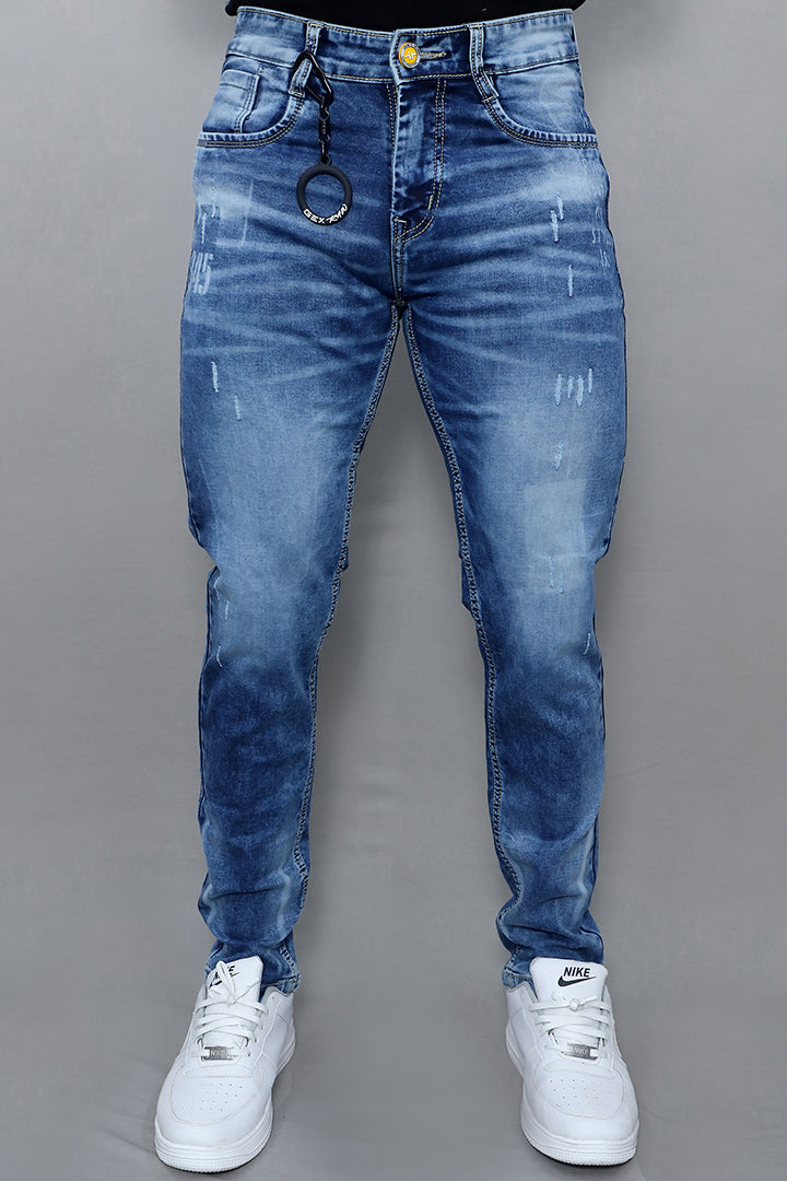 Men Regular Mid Rise Damage Blue Jeans (G1018 Scratch Blue)