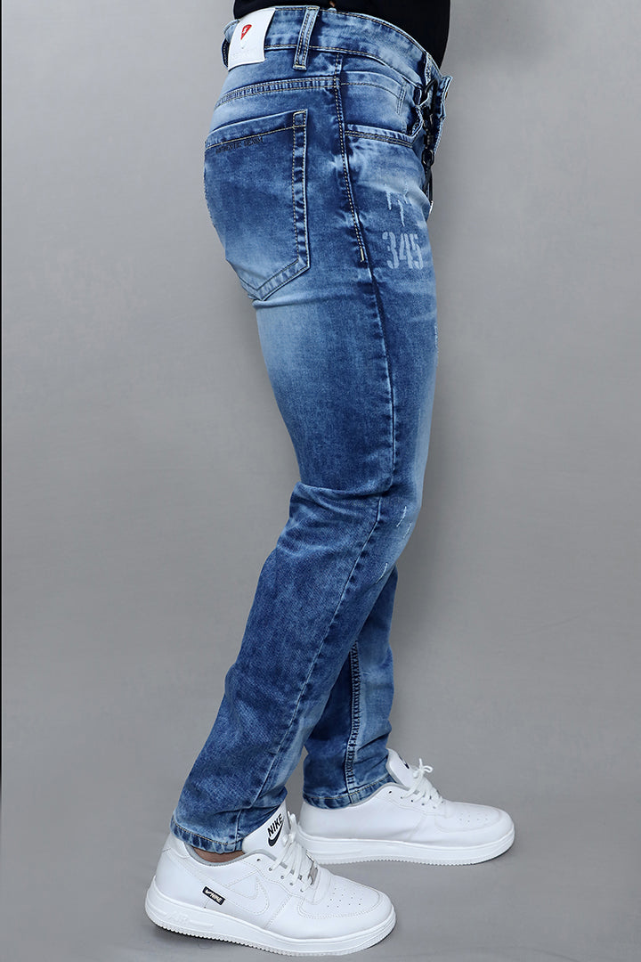 Men Regular Mid Rise Damage Blue Jeans (G1018 Scratch Blue)