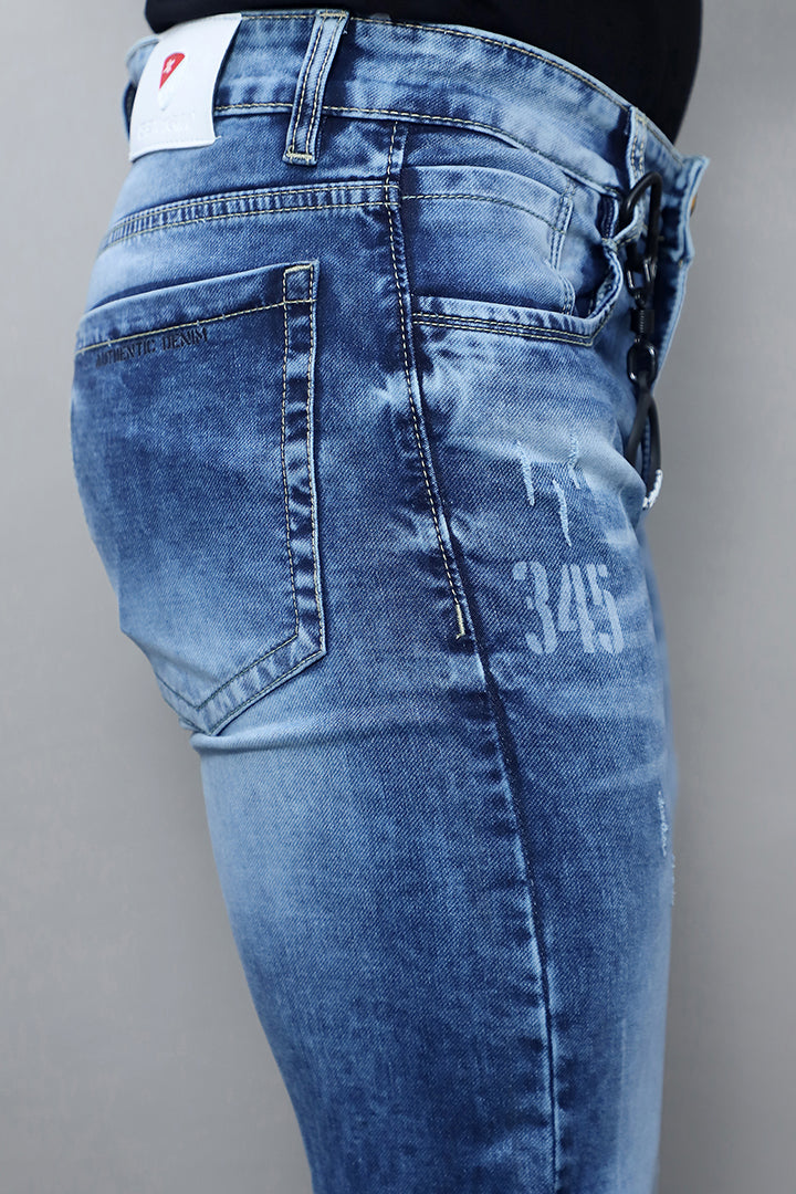 Men Regular Mid Rise Damage Blue Jeans (G1018 Scratch Blue)