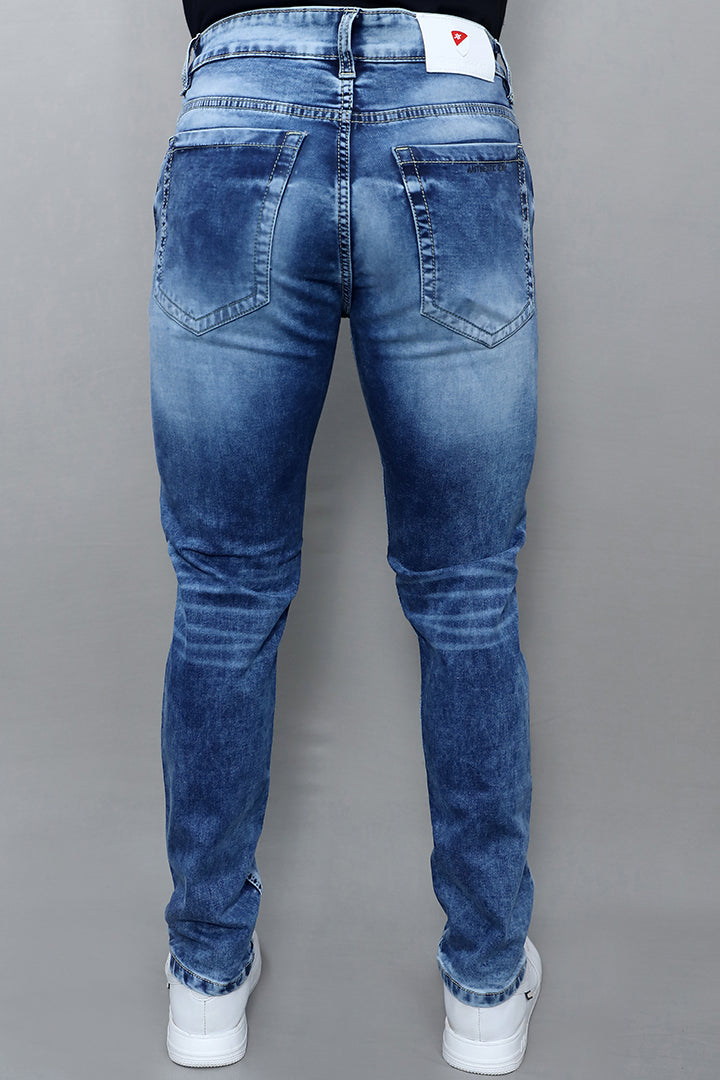 Men Regular Mid Rise Damage Blue Jeans (G1018 Scratch Blue)