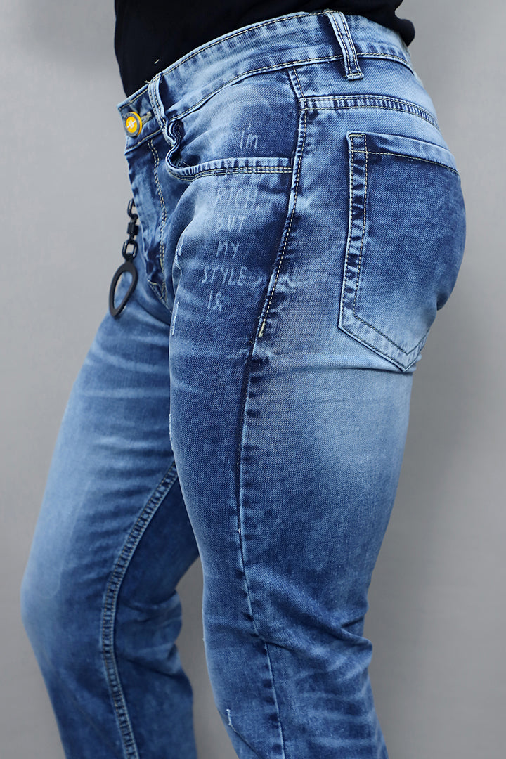 Men Regular Mid Rise Damage Blue Jeans (G1018 Scratch Blue)