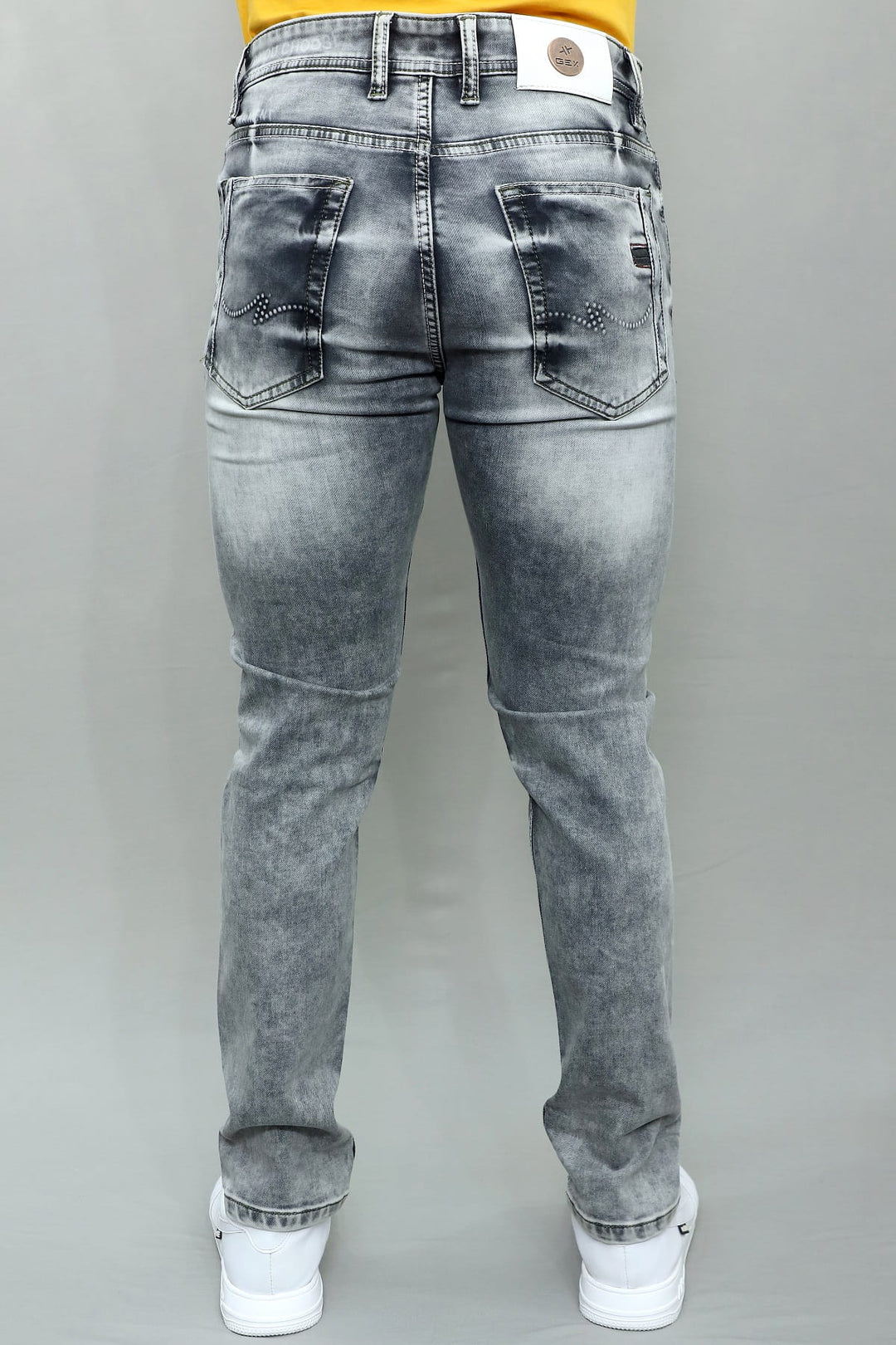 Gex Jeans Men's Designer Smoke Grey Patched Slim Fit Denim