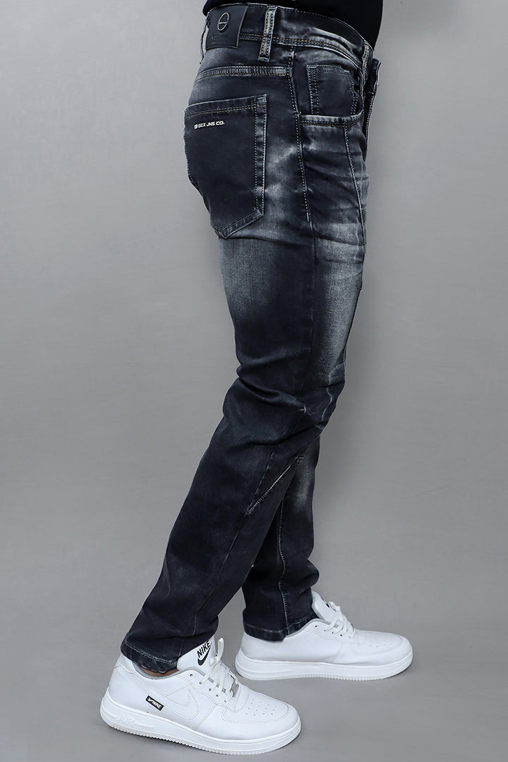 Men Regular Fit Mid Rise Black Cargo Jeans(G882)