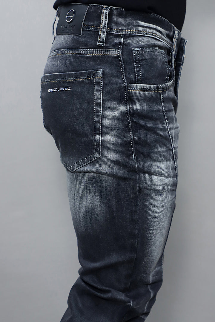 Men Regular Fit Mid Rise Black Cargo Jeans(G882)