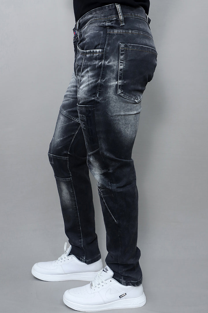 Men Regular Fit Mid Rise Black Cargo Jeans(G882)
