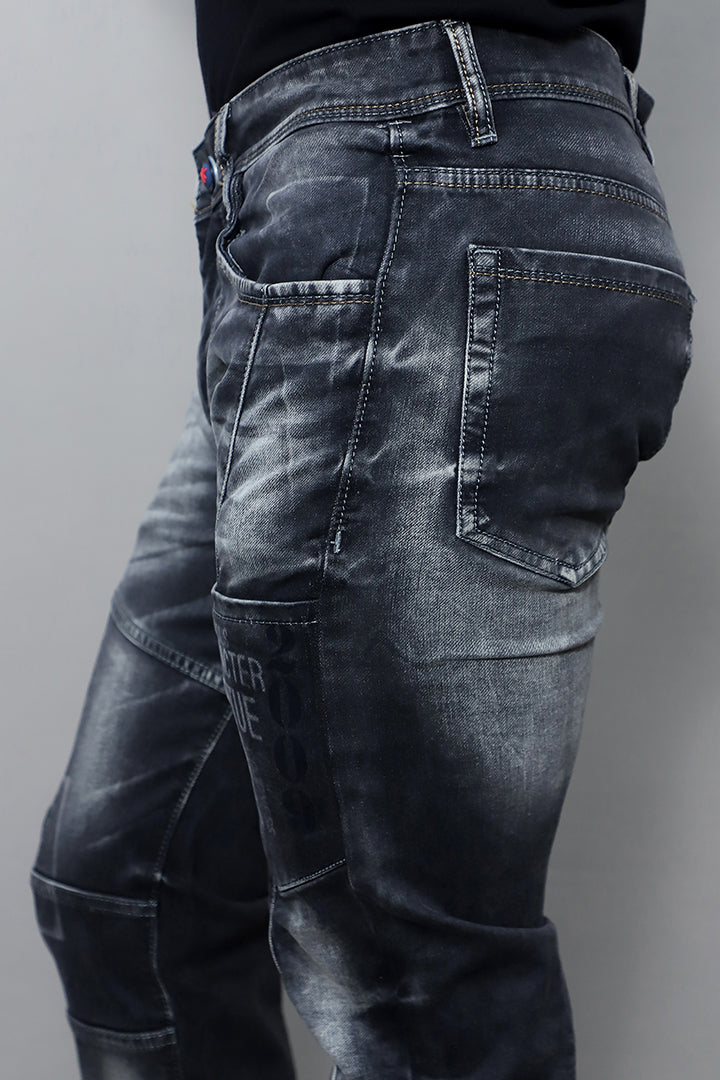 Men Regular Fit Mid Rise Black Cargo Jeans(G882)