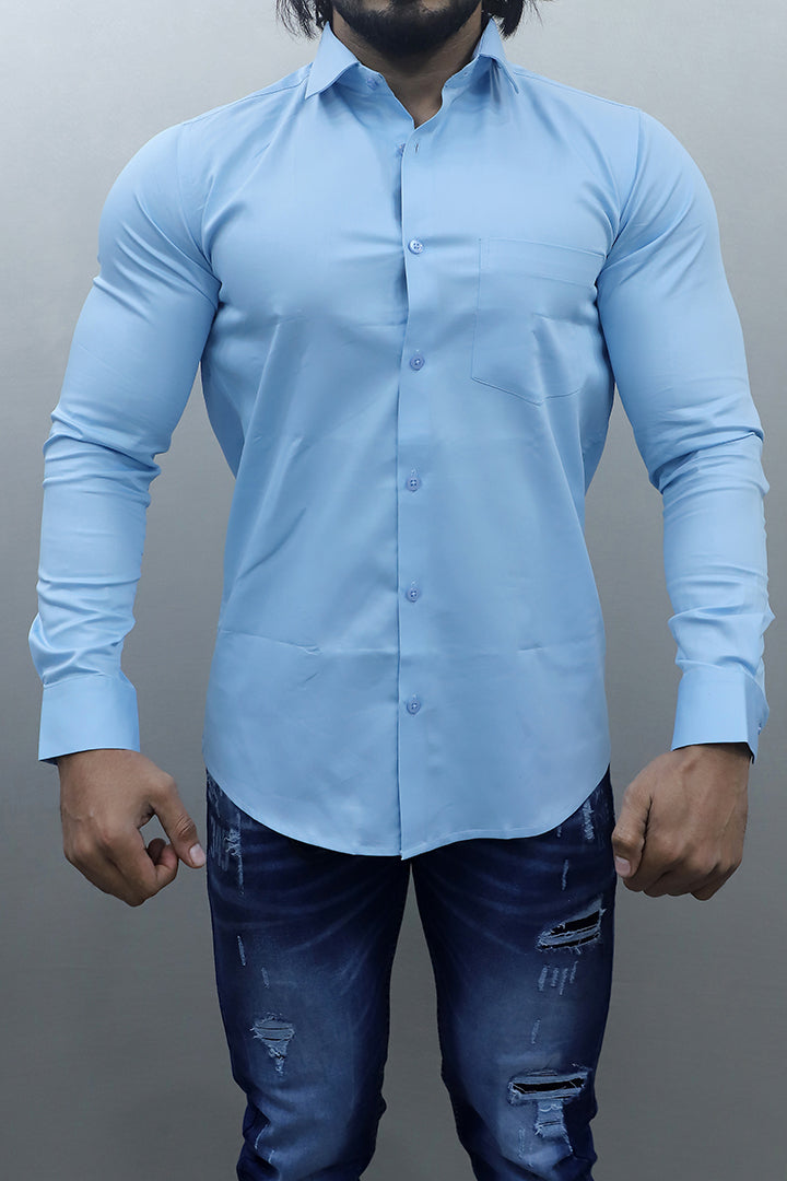 Gex Men Regular Fit Solid Blue Formal Shirt