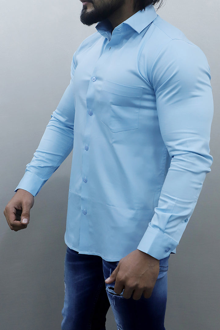 Gex Men Regular Fit Solid Blue Formal Shirt