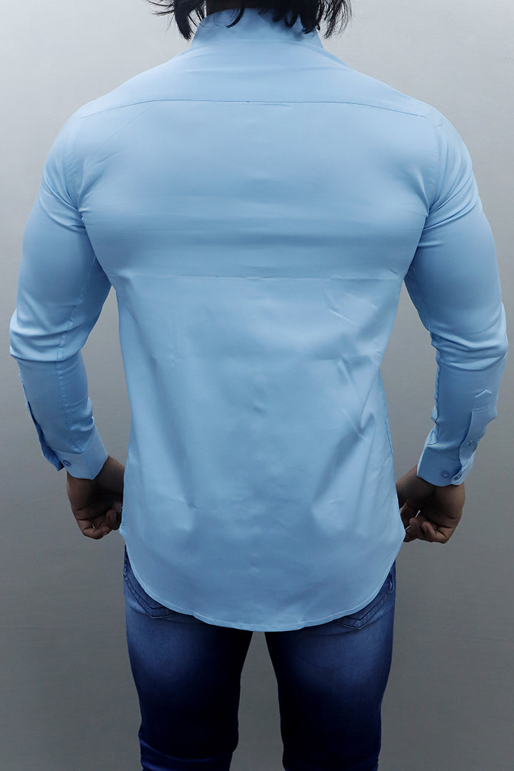 Gex Men Regular Fit Solid Blue Formal Shirt