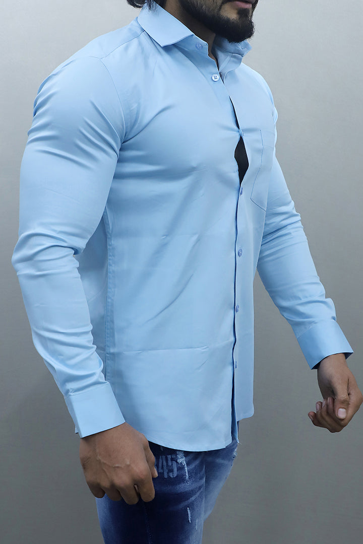 Gex Men Regular Fit Solid Blue Formal Shirt