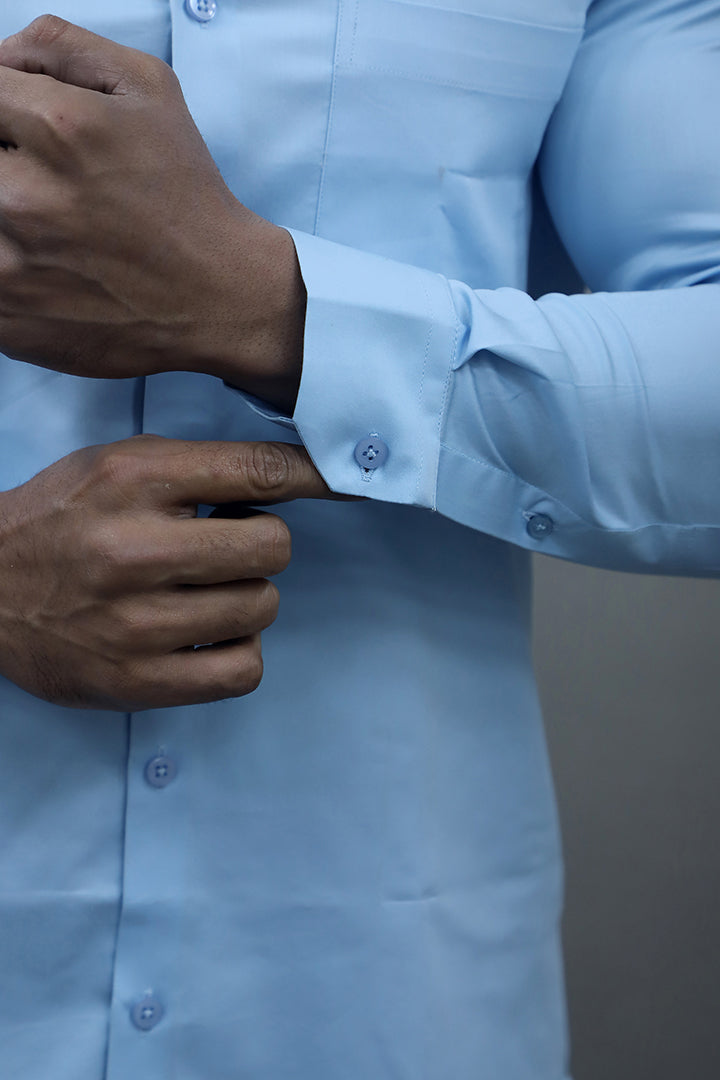 Gex Men Regular Fit Solid Blue Formal Shirt