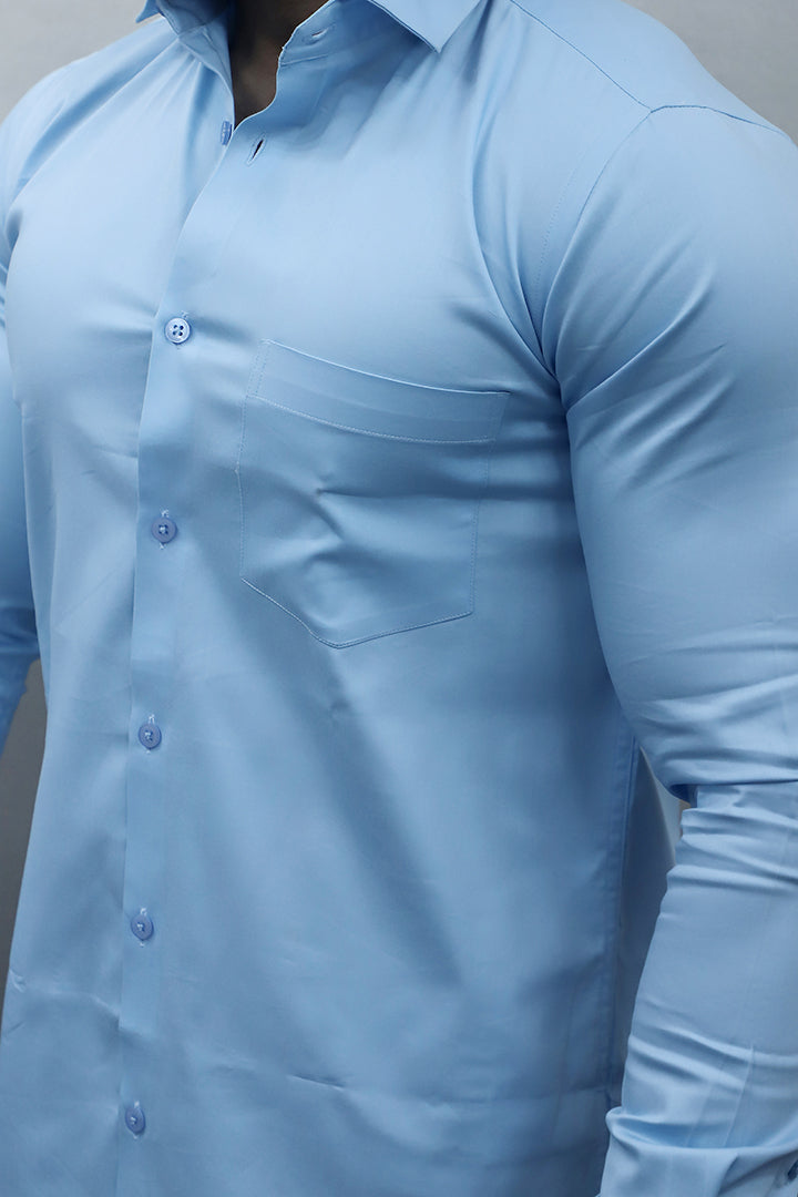 Gex Men Regular Fit Solid Blue Formal Shirt