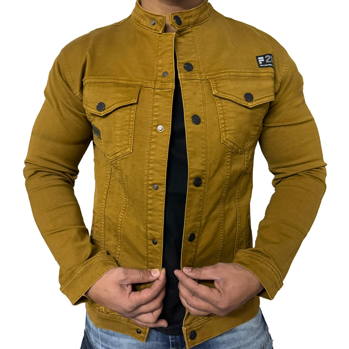 Men Regular Denim Mustard Jacket