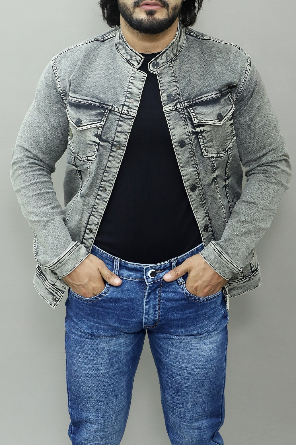 Men Regular Denim Light Green Jacket