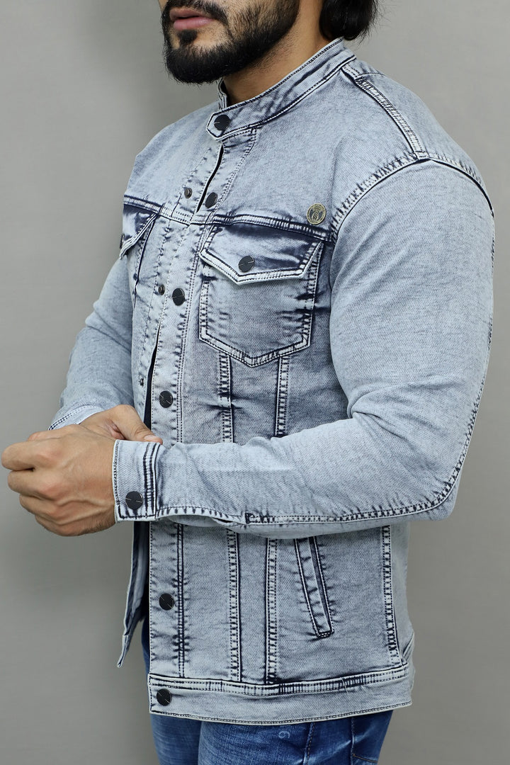 Men Regular Denim Light Green Jacket