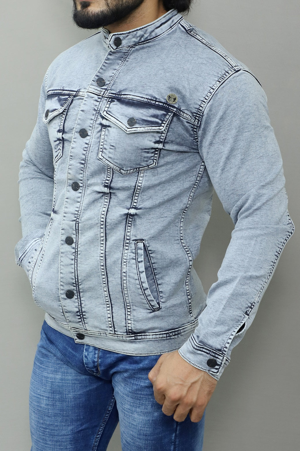 Men Regular Denim Light Green Jacket