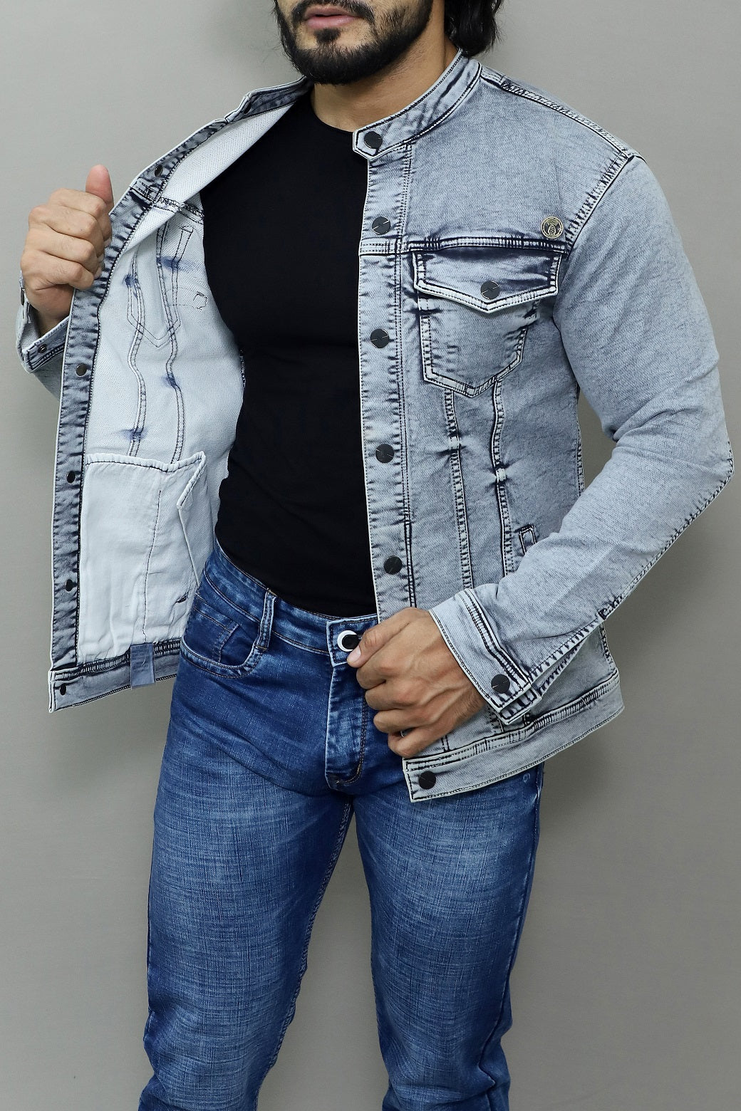 Men Regular Denim Light Green Jacket