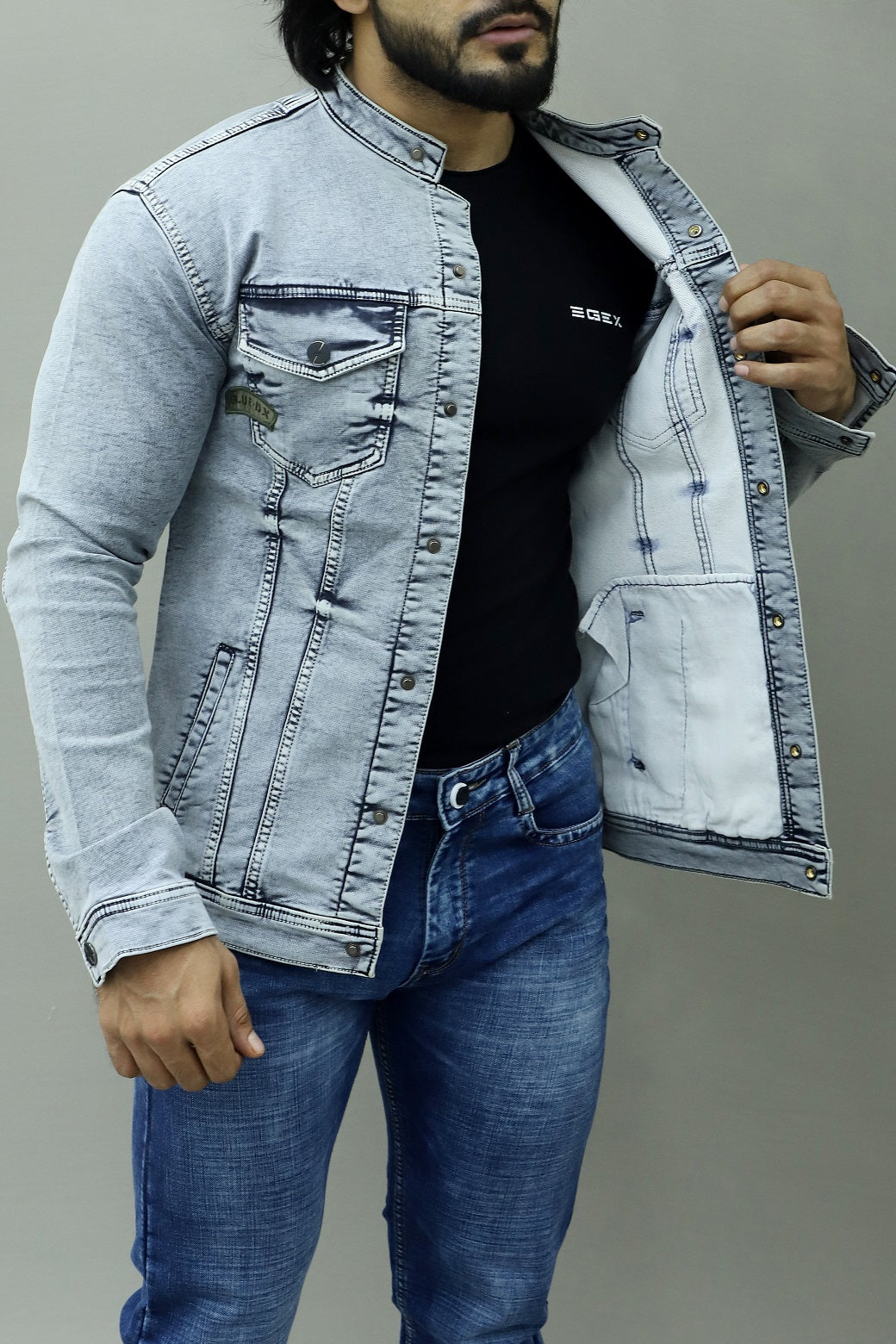 Men Regular Denim Light Green Jacket