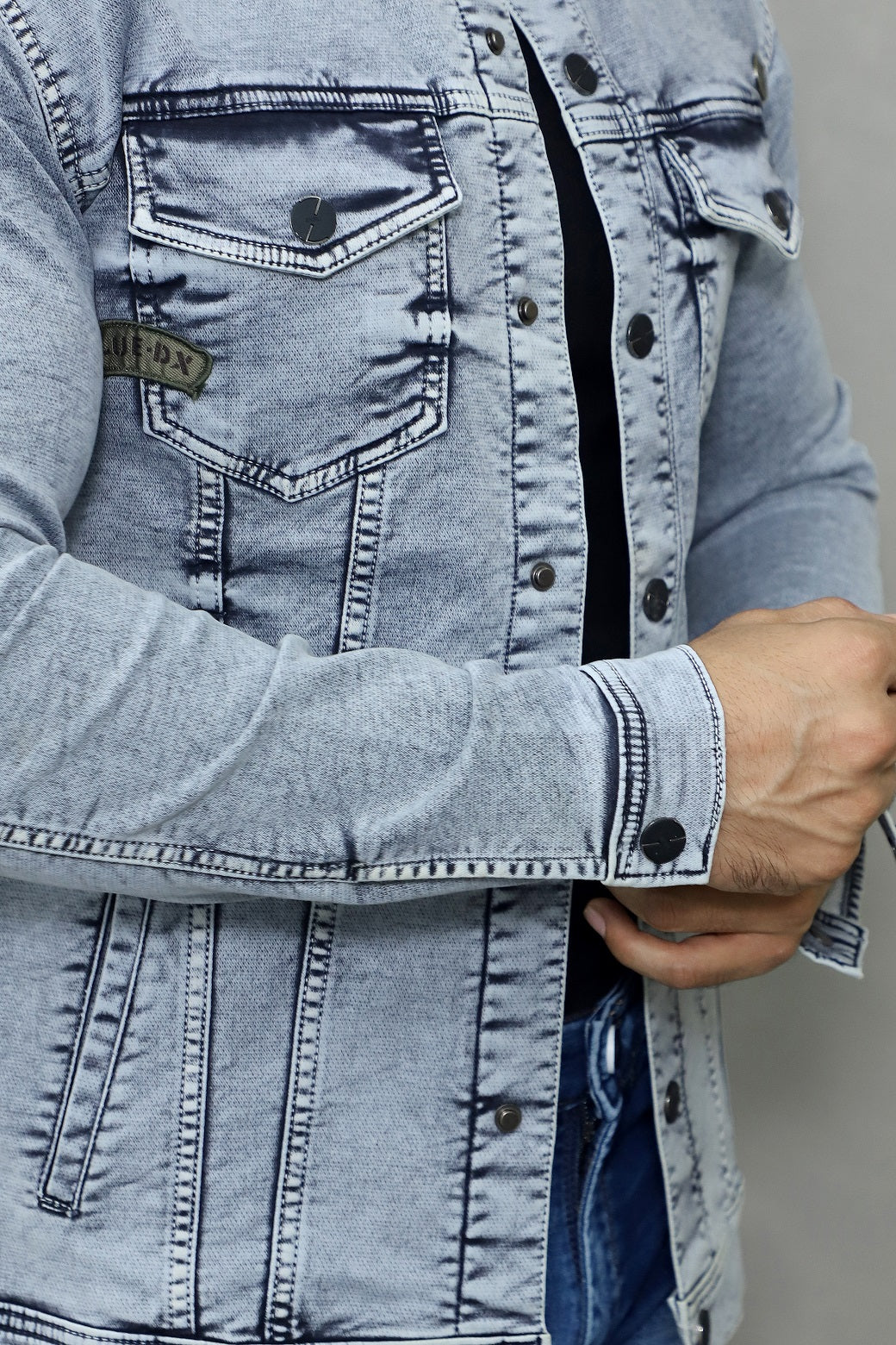 Men Regular Denim Light Green Jacket