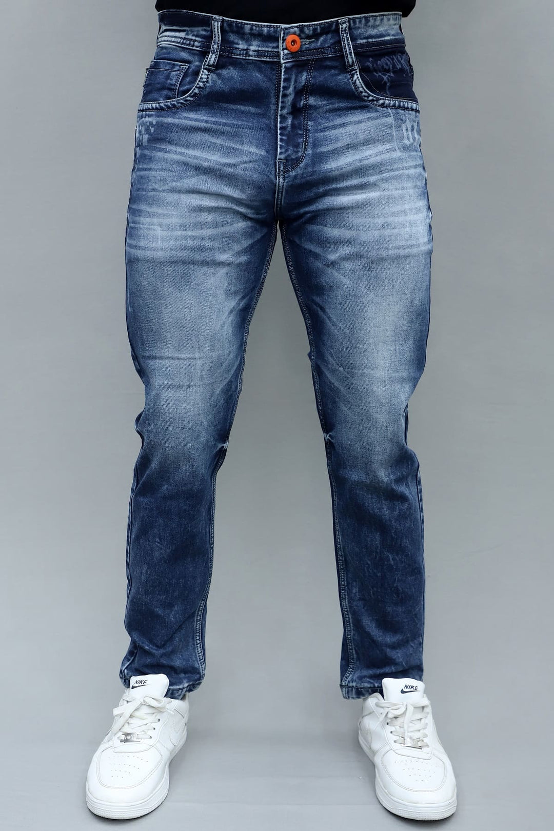 Classic blue regular fit stretch denim jeans G7 front