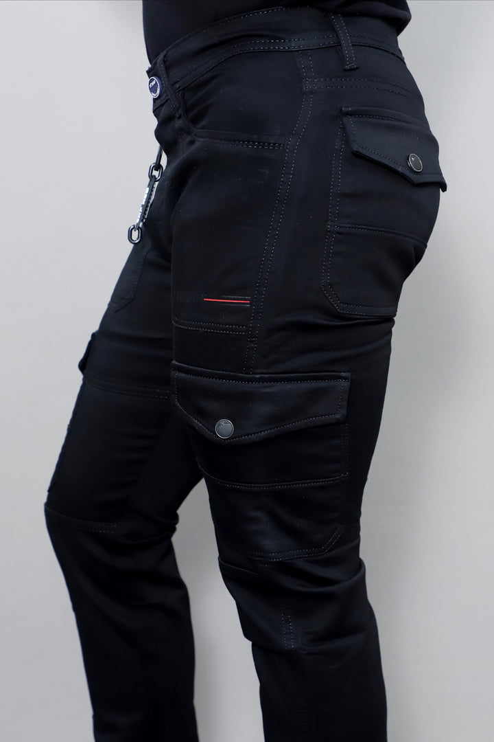 Black Cargo Slim Fit Stretch Jeans for Men