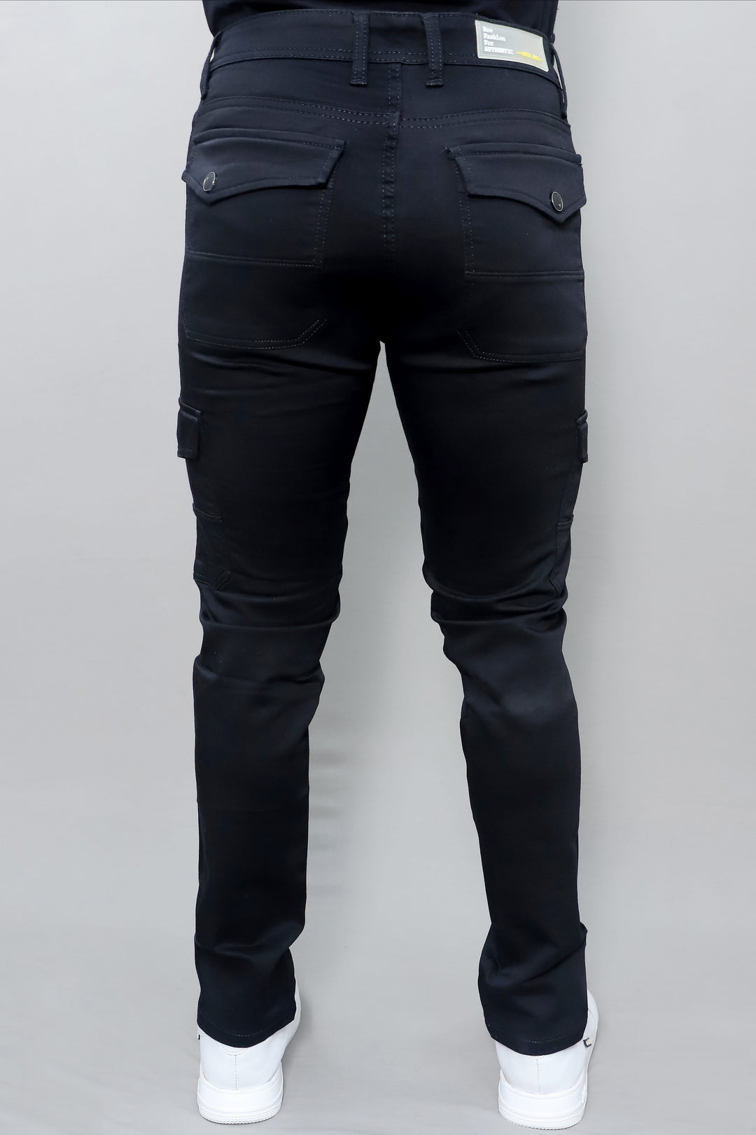 Black Cargo Slim Fit Stretch Jeans for Men