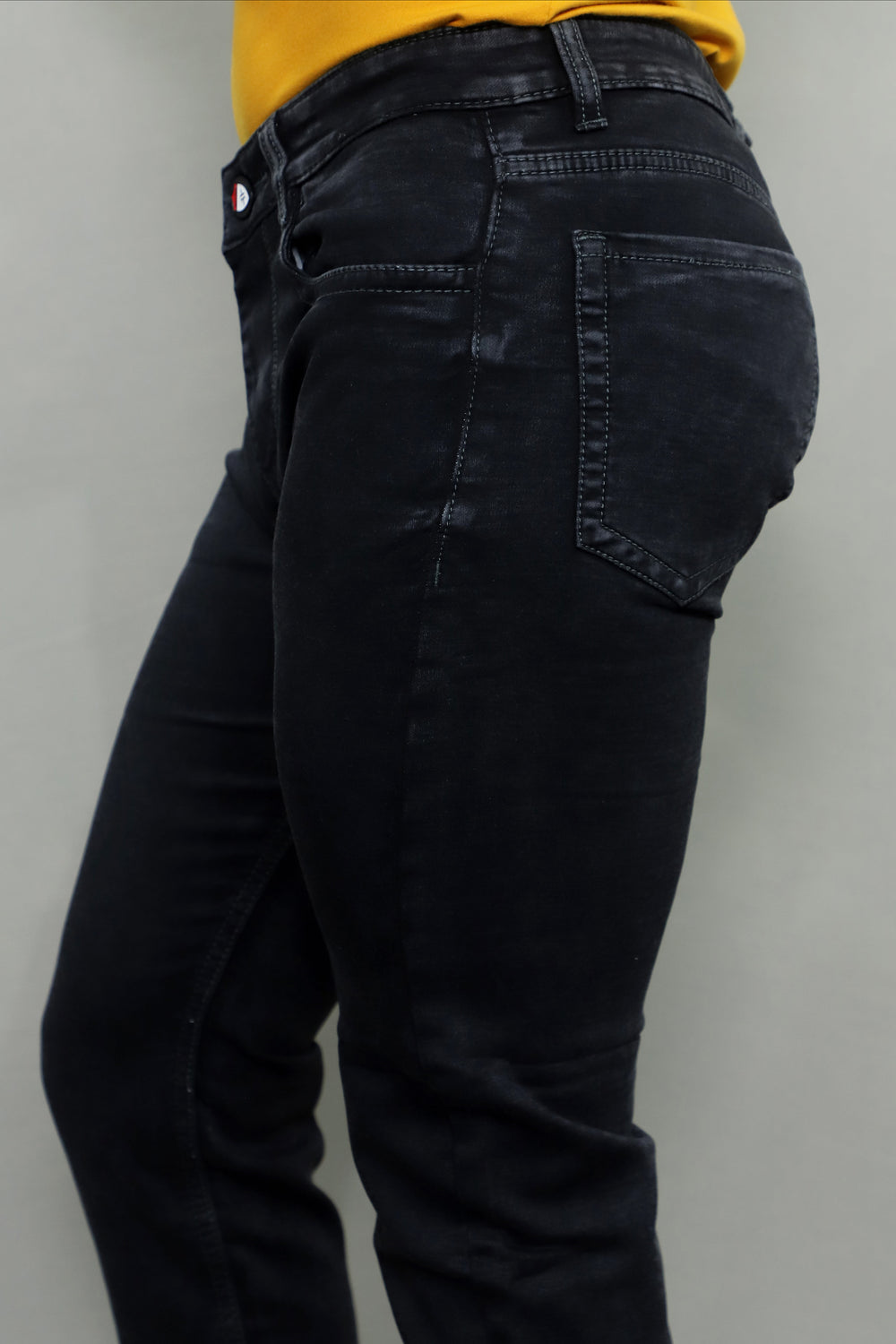 Side view of GEX Black Stretchable Denim Jeans for Men