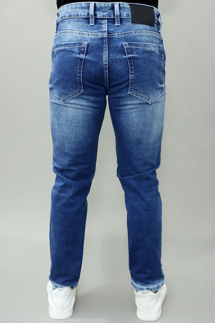 GEX Men’s Blue Distressed Slim Fit Stretch Jeans – Stylish Patch Denim