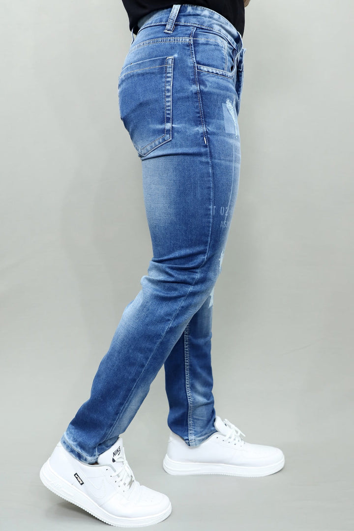 Men's Slim Fit Blue Distressed Stretchable Denim Jeans