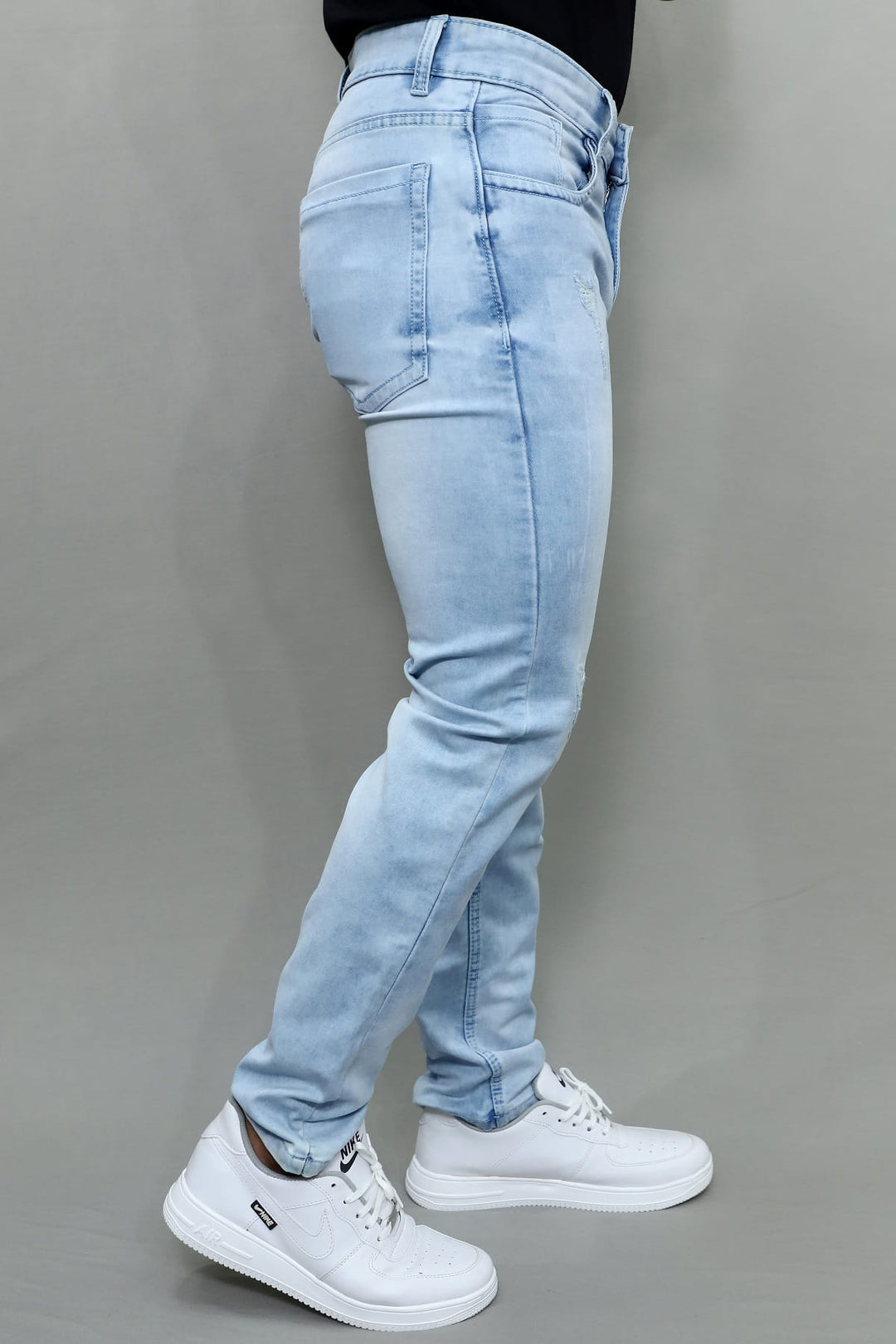Men's Slim Regular Fit Light Blue Distressed Stretchable Denim Jeans