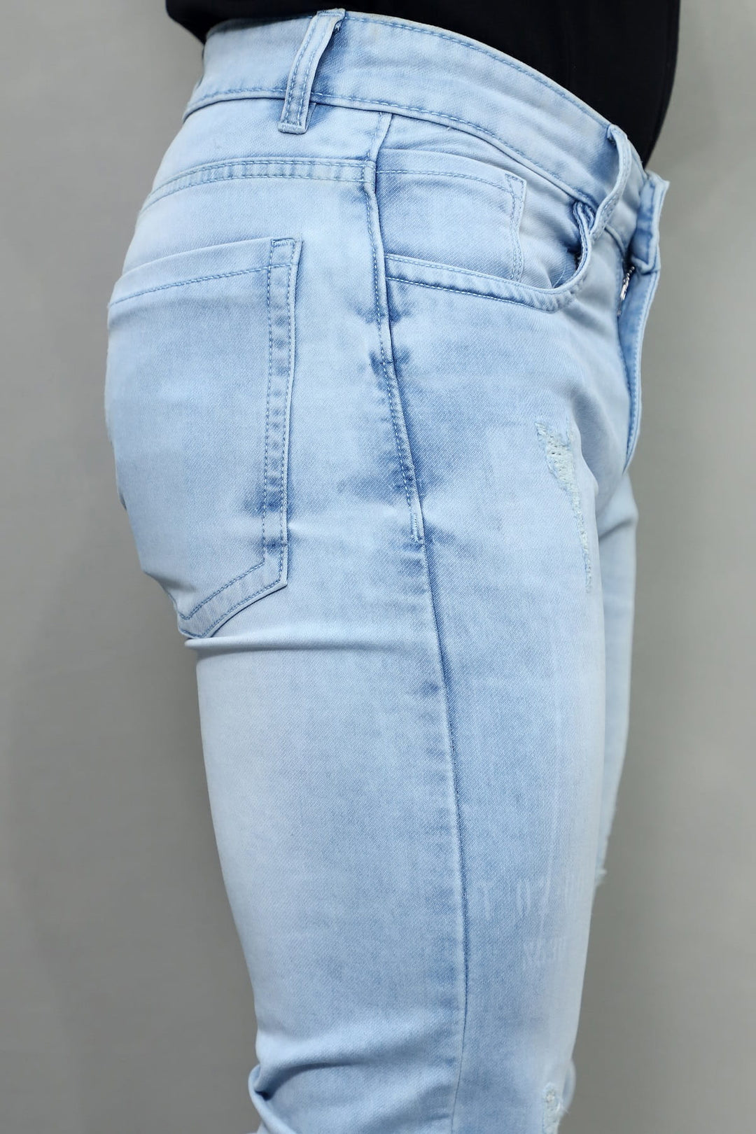 Men's Slim Regular Fit Light Blue Distressed Stretchable Denim Jeans