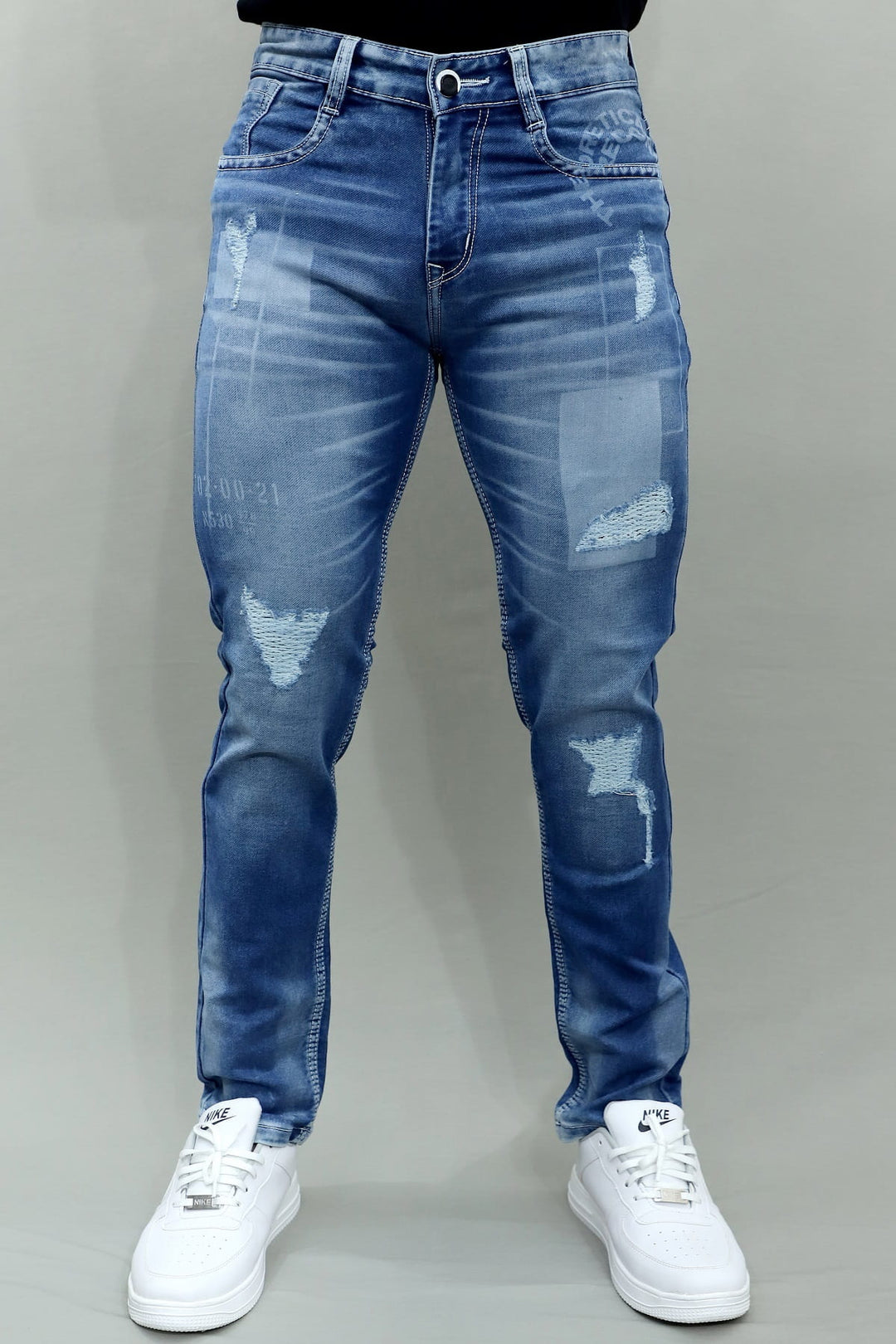 Men's Slim Fit Blue Distressed Stretchable Denim Jeans