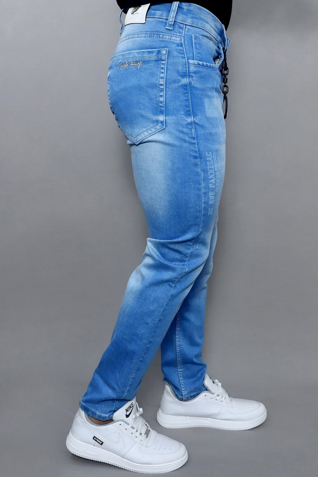Men's slim fit sky blue washed jeans E19 back