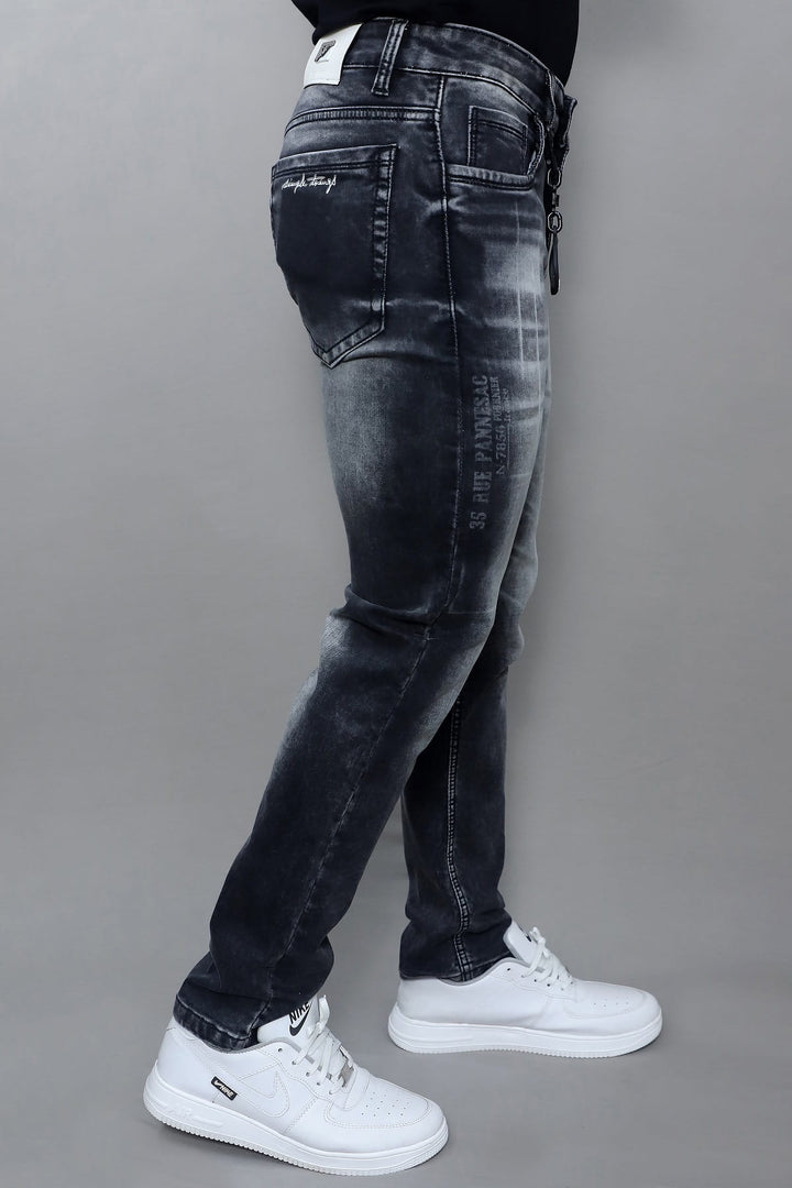 Men's Premium Slim Fit Dark Grey Washed Stretch Jeans