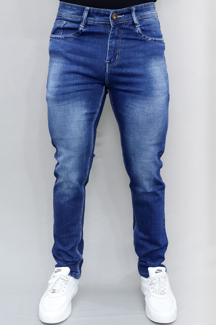 Men's Slim Fit Royal Blue Washed Stretchable Denim Jeans
