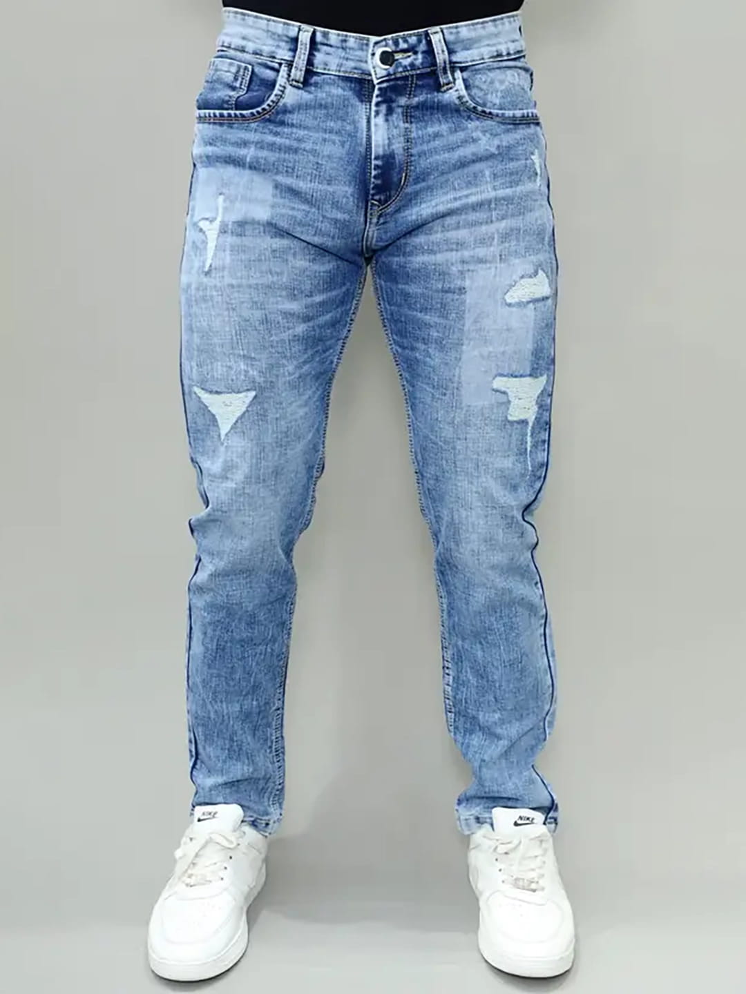 Gex Jeans G828 Men's Light Blue Patched Slim Fit Denim - Front