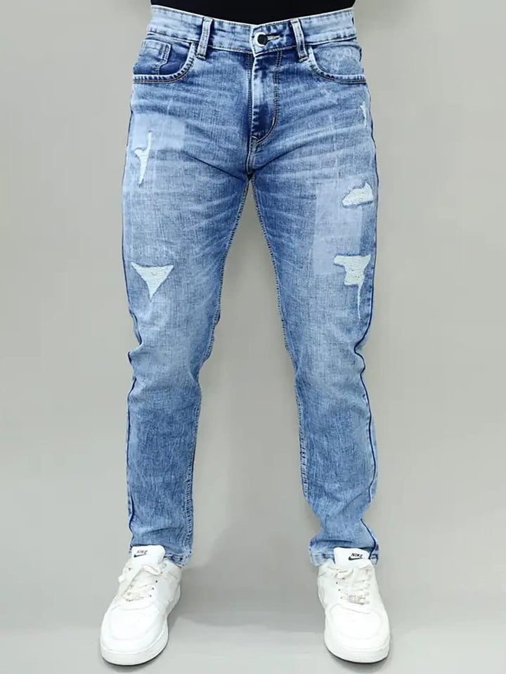 Gex Jeans G828 Men's Light Blue Patched Slim Fit Denim - Front