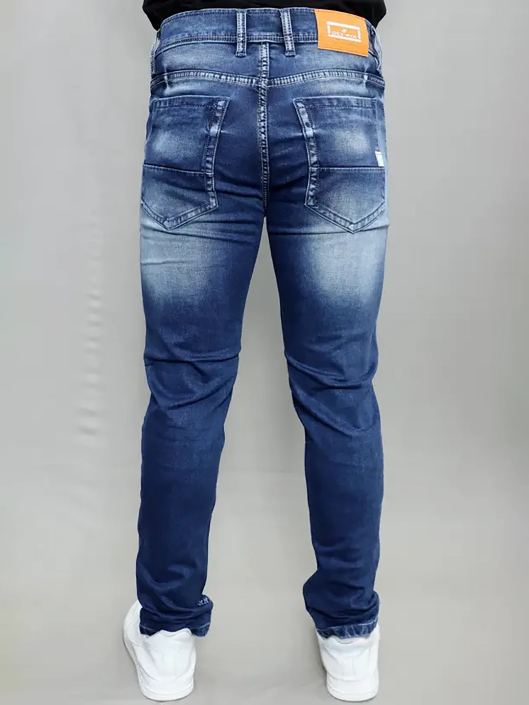 Back view of Gex Jeans G828 Navy Blue Slim Fit Jeans with orange patch