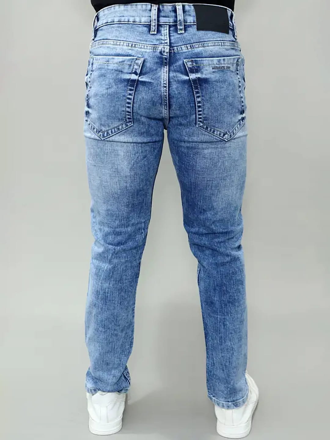 Side profile of Gex Jeans G828 light blue denim with patch detailing