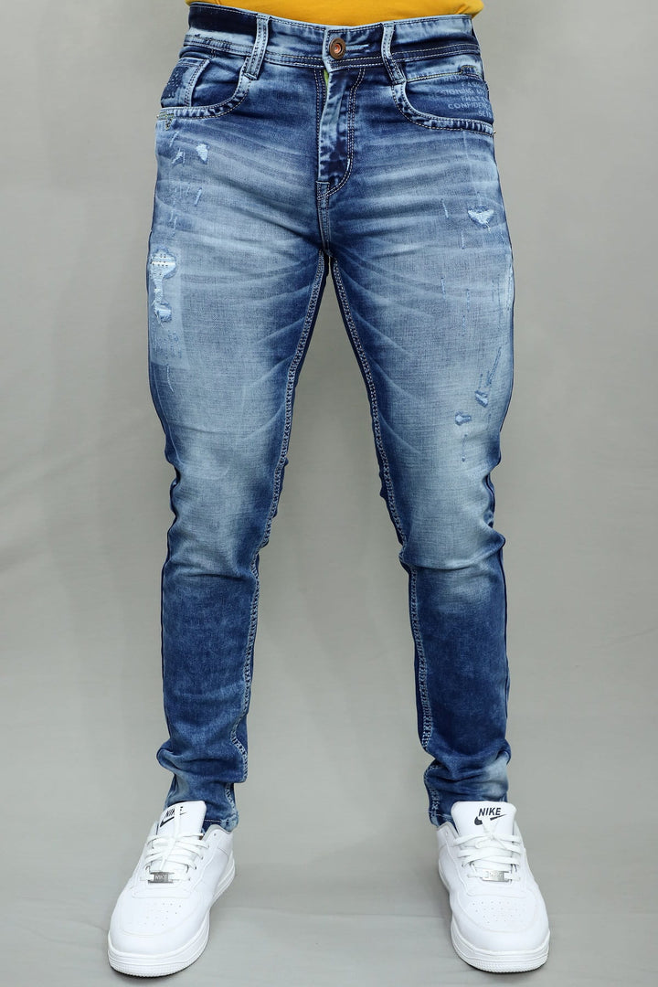 Gex Jeans Men's G847 Light Blue Urban Patch Slim Fit Denim - Front View