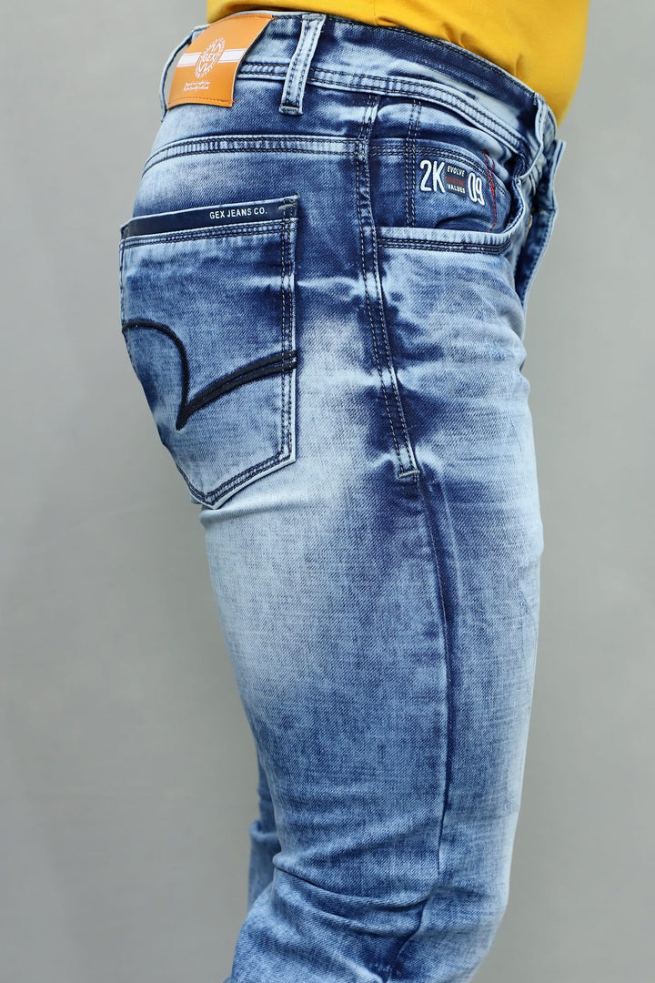 Back view of Gex Jeans G858 Slim Fit Denim with signature pocket embroidery