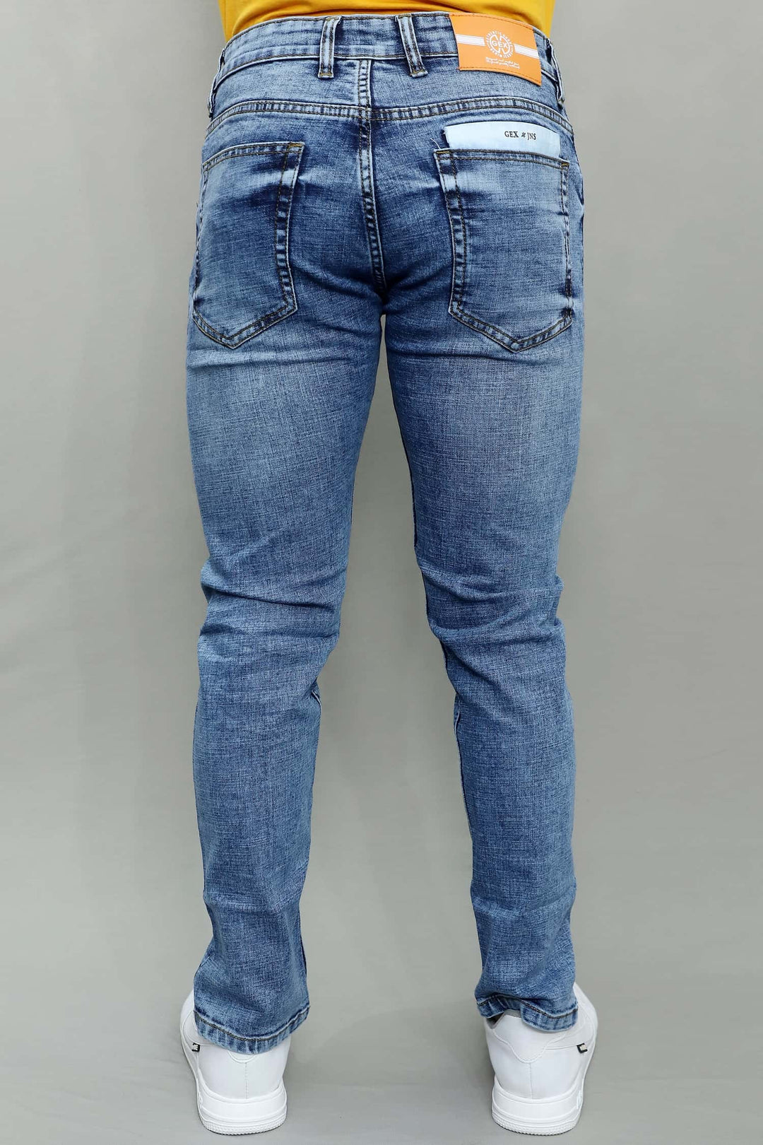 Waist and pocket detail of GEX men's light blue regular fit stretch denim jeans G973