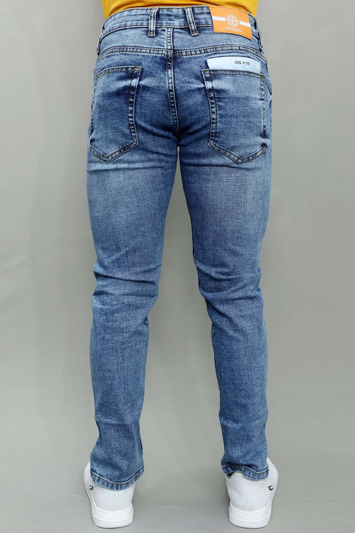 Waist and pocket detail of GEX men's light blue regular fit stretch denim jeans G973