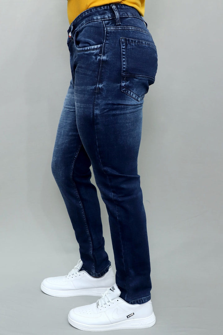 Full length view of GEX men's slim fit premium light blue washed stretchable denim jeans E-14