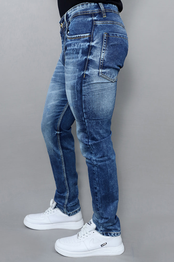 Gex men regular mid rise blue denim jeans back view showing clean stitching and regular fit style