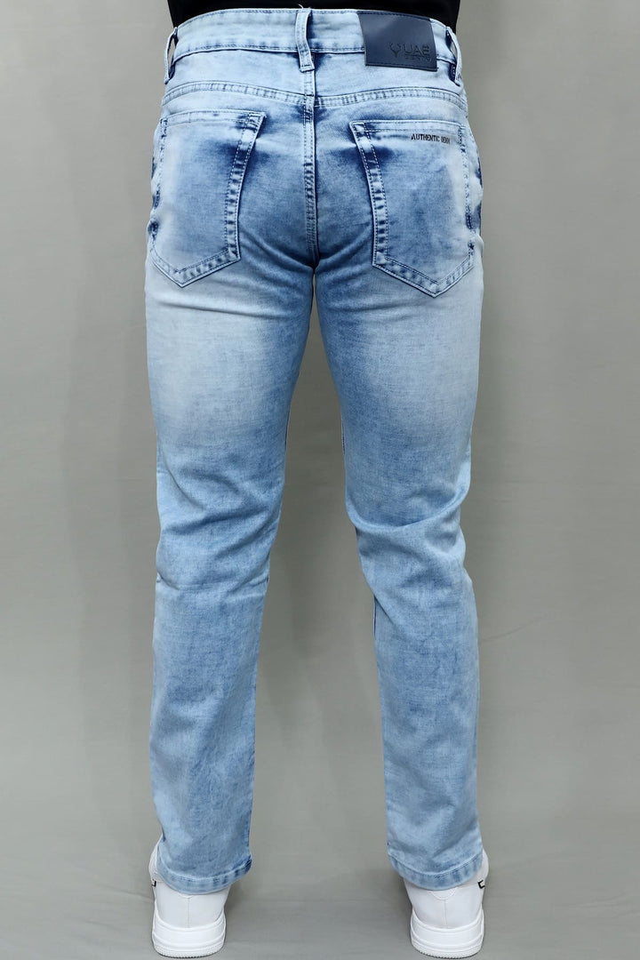 GEX men's slim fit premium light blue washed stretchable denim jeans E-14 back