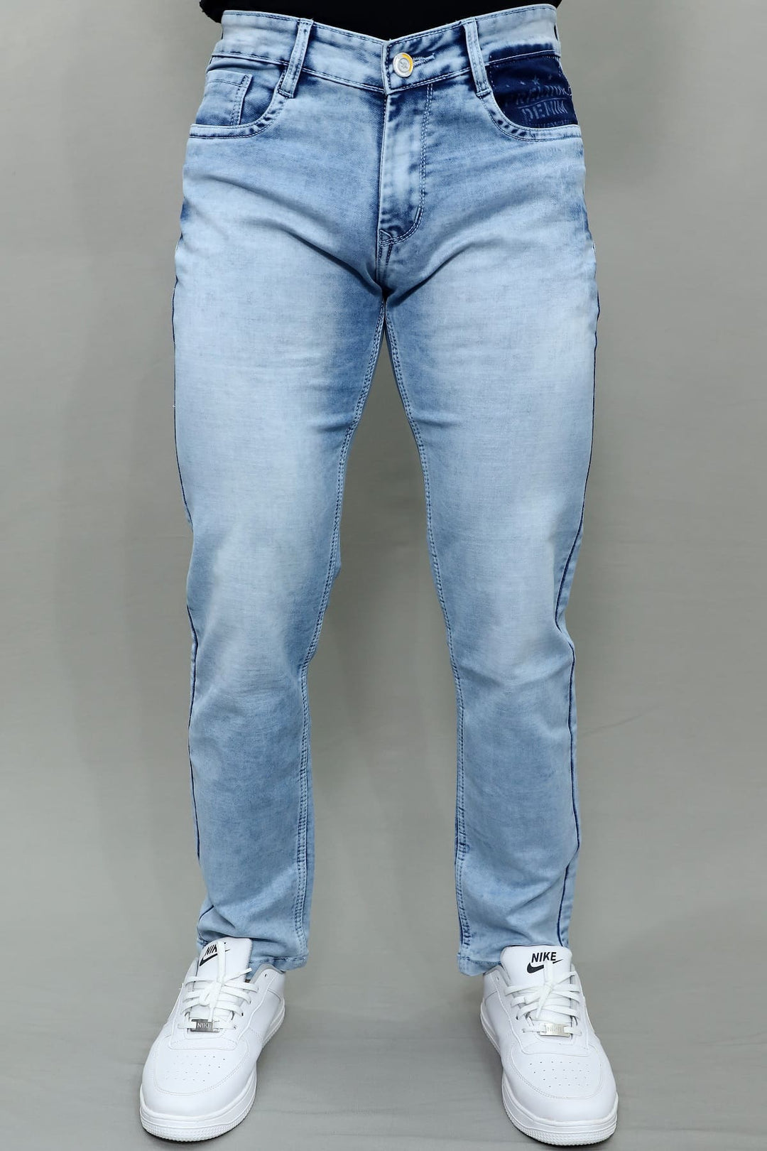GEX men's slim fit premium light blue washed stretchable denim jeans E-14 front