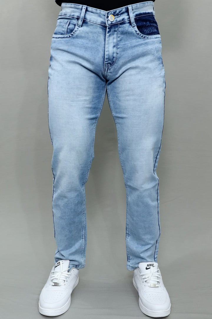 GEX men's slim fit premium light blue washed stretchable denim jeans E-14 front